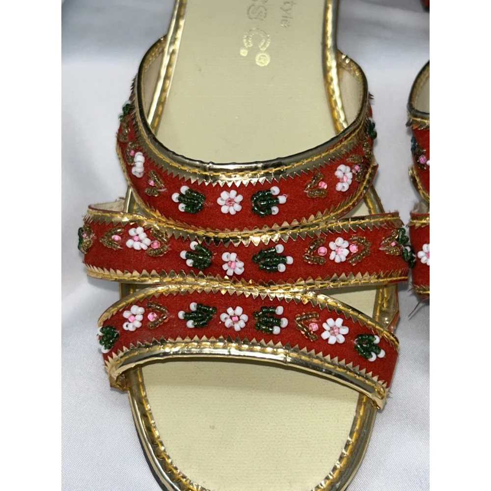 Vtg Princess C. European Style Chinese Velveteen Handmade Shoes Slides Heels 8 - Picture 11 of 12